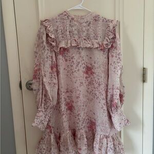 LoveShackFancy Babydoll Satin Long Sleeve Mini Dress